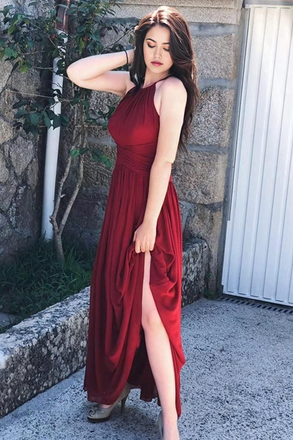 A Line Chiffon Halter formal dresses Bridesmaid Dresses evening gown Prom Dress