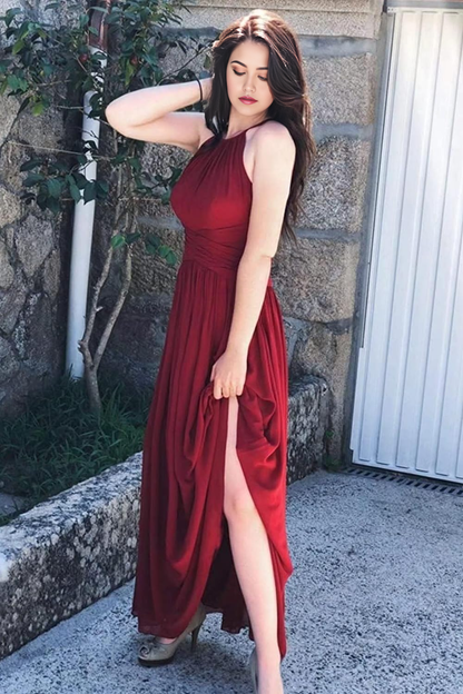Vestidos formales de gasa con cuello halter y corte A para dama de honor, vestido de noche, vestido de fiesta 
