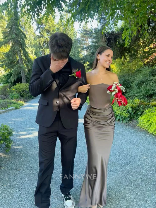 Meerjungfrau Elegante Trägerlose Satin Lange Abendkleider Brautjungfernkleider Abendkleid Ballkleid 