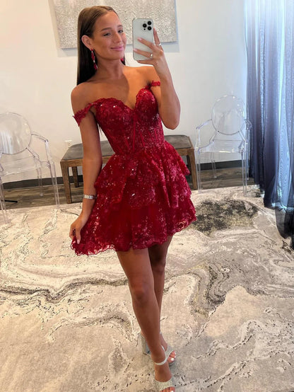 A-Linie Herzausschnitt Stufen Kurzes Homecoming-Kleid