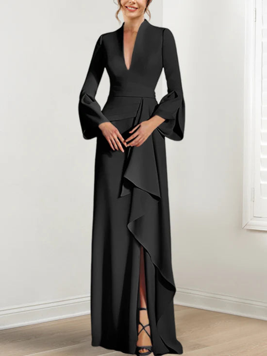 Sheath V-Neck Long Sleeves Floor-Length Mother Of The Bride Dresses