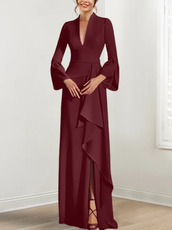 Sheath V-Neck Long Sleeves Floor-Length Mother Of The Bride Dresses