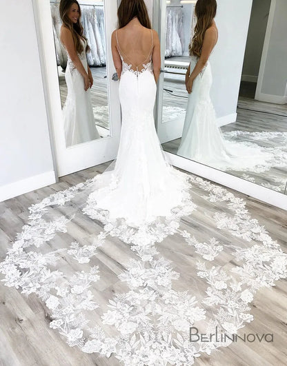 Vestido de novia largo de encaje de sirena sexy 