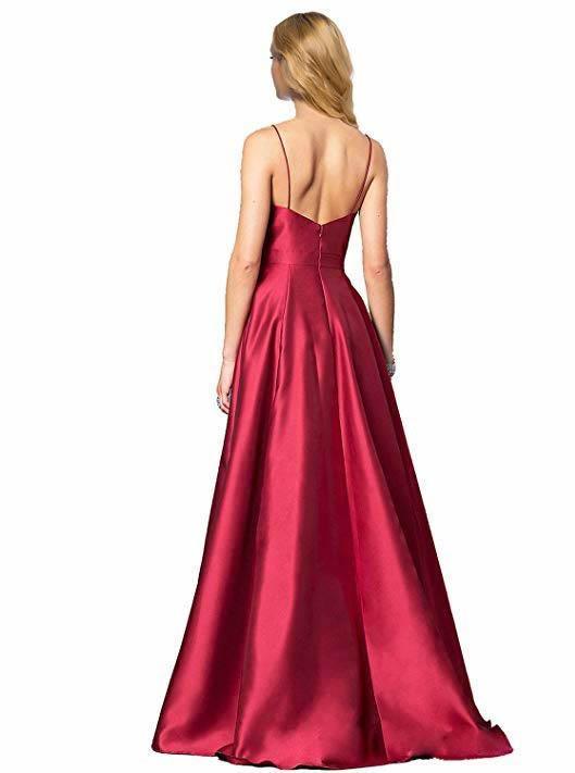 A-line V-neck Spaghetti Strap Prom Dresses