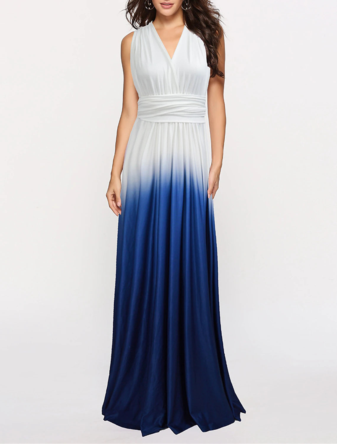 A-Line Bridesmaid Dress V Neck Sleeveless Elegant Floor Length Spandex with Ruching