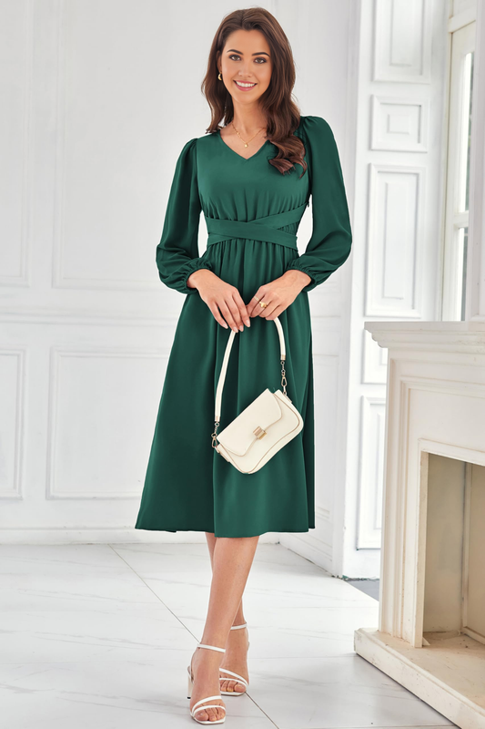 A-Linie V-Ausschnitt Langarm Chiffon Abendkleider Brautjungfernkleider Abendkleid Ballkleid 