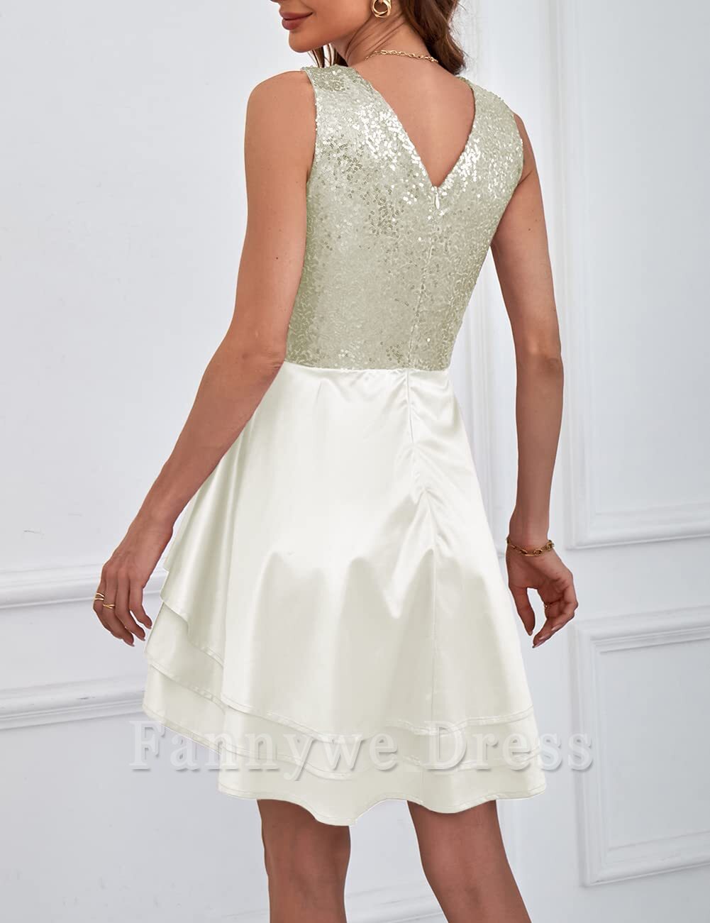 A-Linie V-Ausschnitt Pailletten Glitzer Abendkleider Brautjungfernkleider Abendkleid Ballkleid