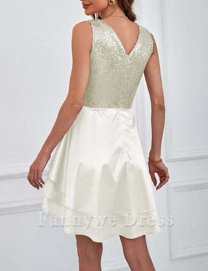 A-Linie V-Ausschnitt Pailletten Glitzer Abendkleider Brautjungfernkleider Abendkleid Ballkleid