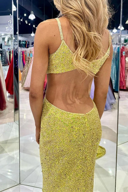Meerjungfrau Spaghettiträger Pailletten Langes Ballkleid mit offenem Rücken