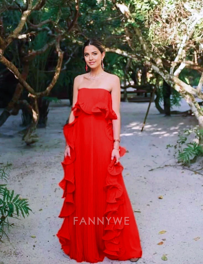 A-line ruffled long Chiffon formal dresses Bridesmaid Dresses evening gown Prom Dress