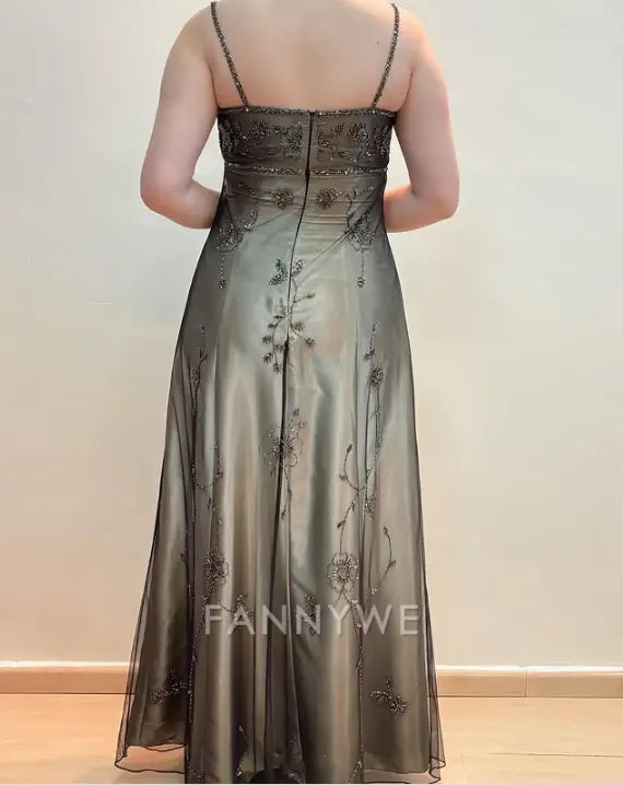 Elegant Fashion Exquisite Spaghetti Strap Long Tulle formal dresses Bridesmaid Dresses evening gown Prom Dress