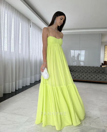 Vestidos formales verdes con tirantes finos de corte A, vestidos de dama de honor, vestidos de noche, vestidos de fiesta 
