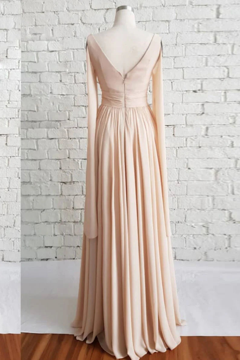Simple v neck long prom dress