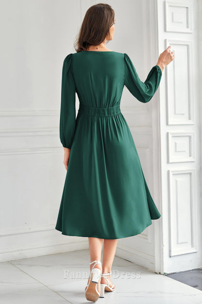 A-Linie V-Ausschnitt Langarm Chiffon Abendkleider Brautjungfernkleider Abendkleid Ballkleid 