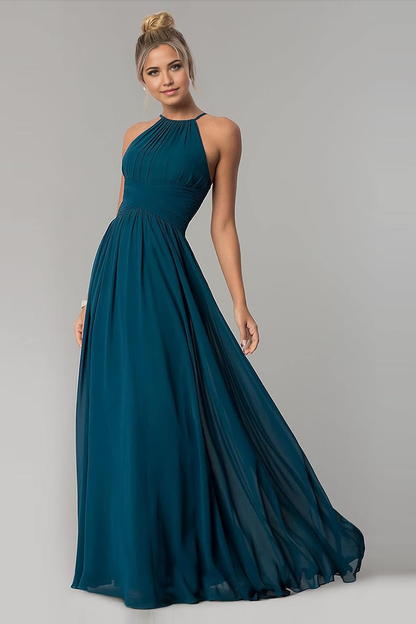 Vestidos formales de gasa con cuello halter y corte A para dama de honor, vestido de noche, vestido de fiesta 