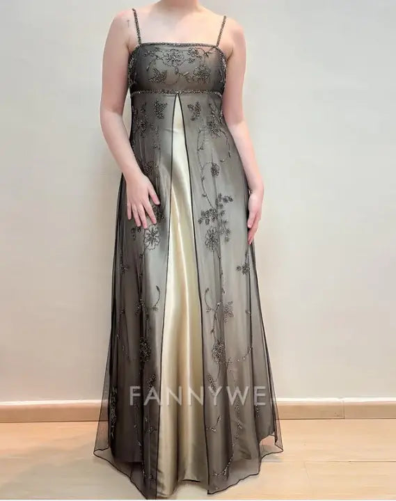 Elegant Fashion Exquisite Spaghetti Strap Long Tulle formal dresses Bridesmaid Dresses evening gown Prom Dress