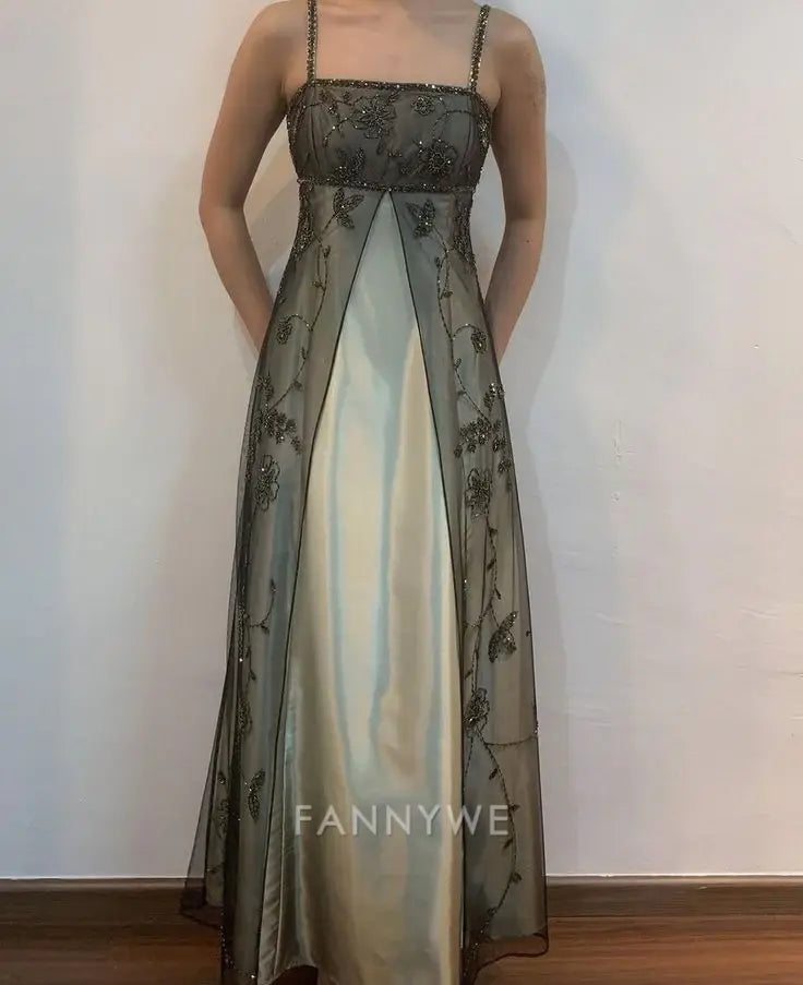 Elegant Fashion Exquisite Spaghetti Strap Long Tulle formal dresses Bridesmaid Dresses evening gown Prom Dress