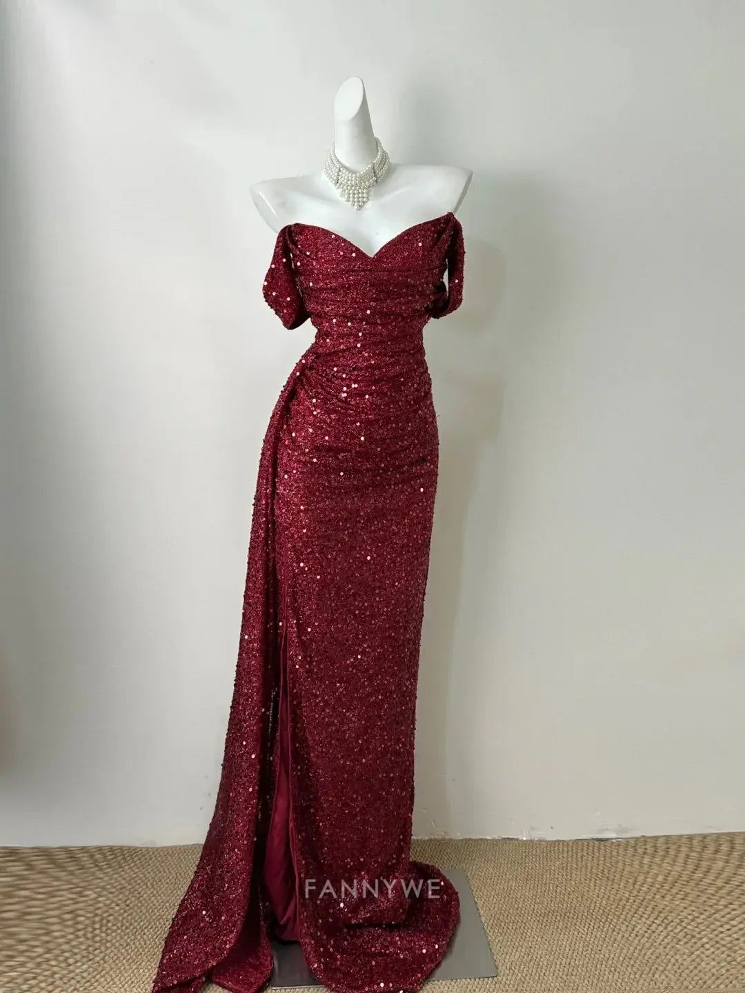 Mermaid Simple Elegant Long Sequined Floor-length Sexy Burgundy formal dresses Bridesmaid Dresses evening gown Prom Dress