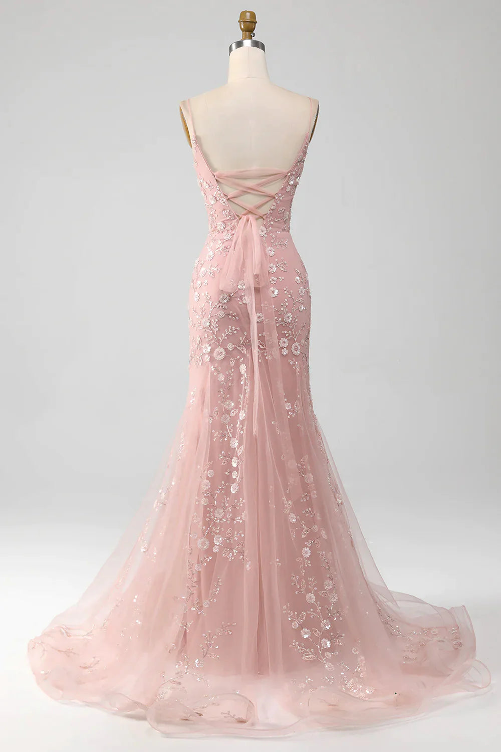 Vestido de fiesta largo de sirena con cuentas brillantes