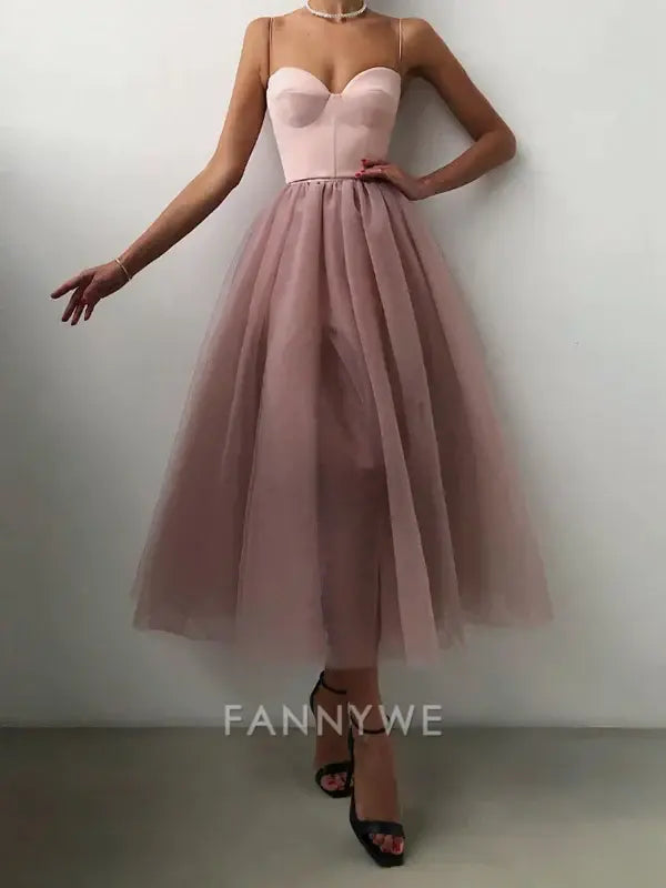 A-line Spaghetti Straps Tulle Black formal dresses Bridesmaid Dresses evening gown Prom Dress