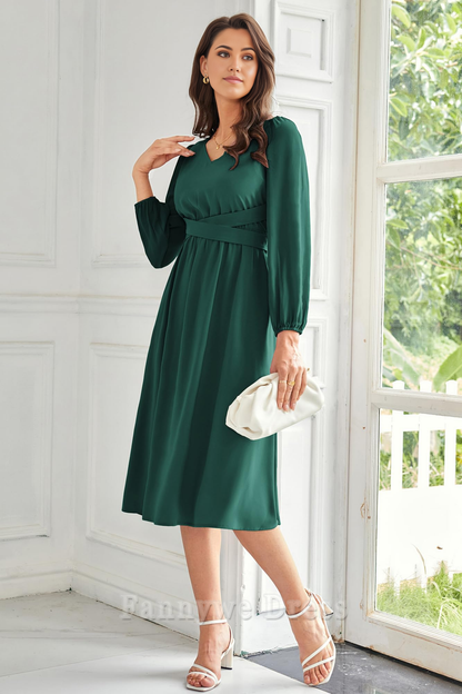 A-Linie V-Ausschnitt Langarm Chiffon Abendkleider Brautjungfernkleider Abendkleid Ballkleid 