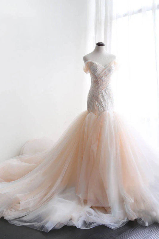 Mermaid Sweetheart neck tulle lace applique long prom dress