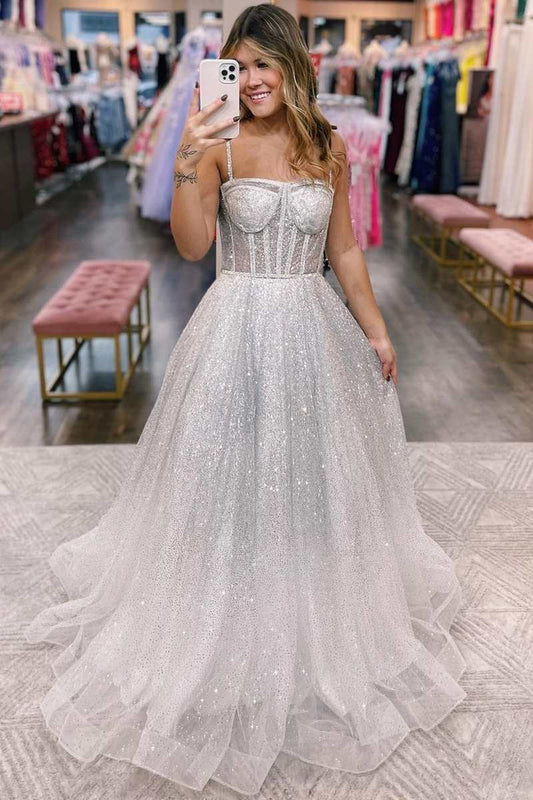 A-Linie Pailletten Prinzessin Träger Ballkleid Ballkleider