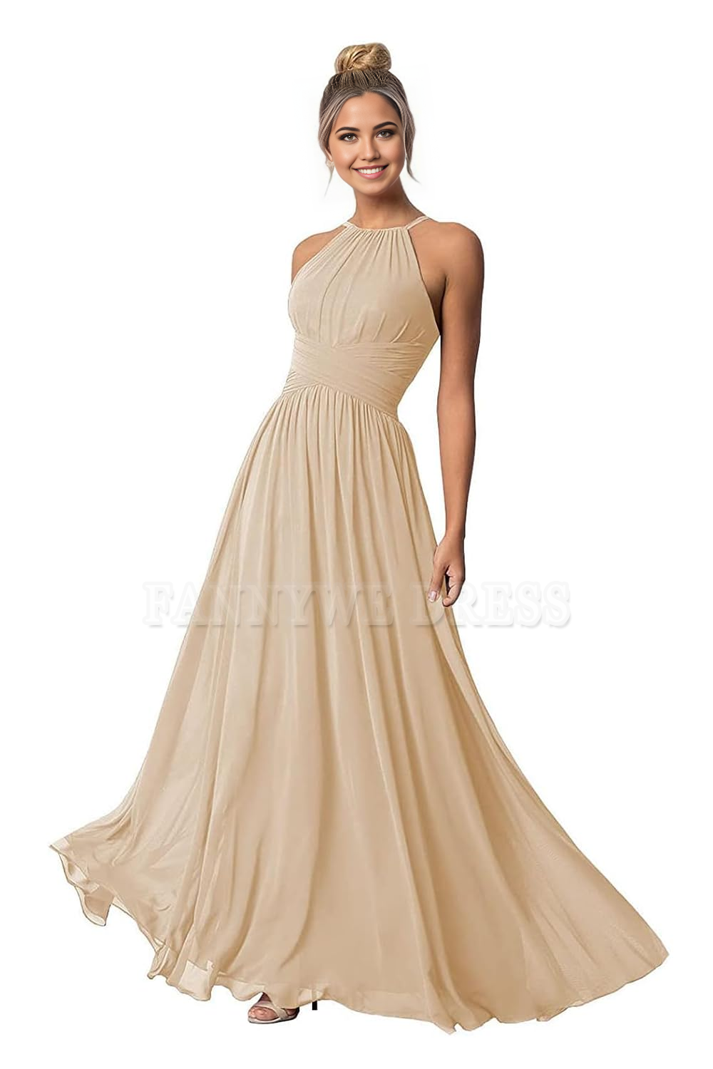 Vestidos formales de gasa con cuello halter y corte A para dama de honor, vestido de noche, vestido de fiesta 