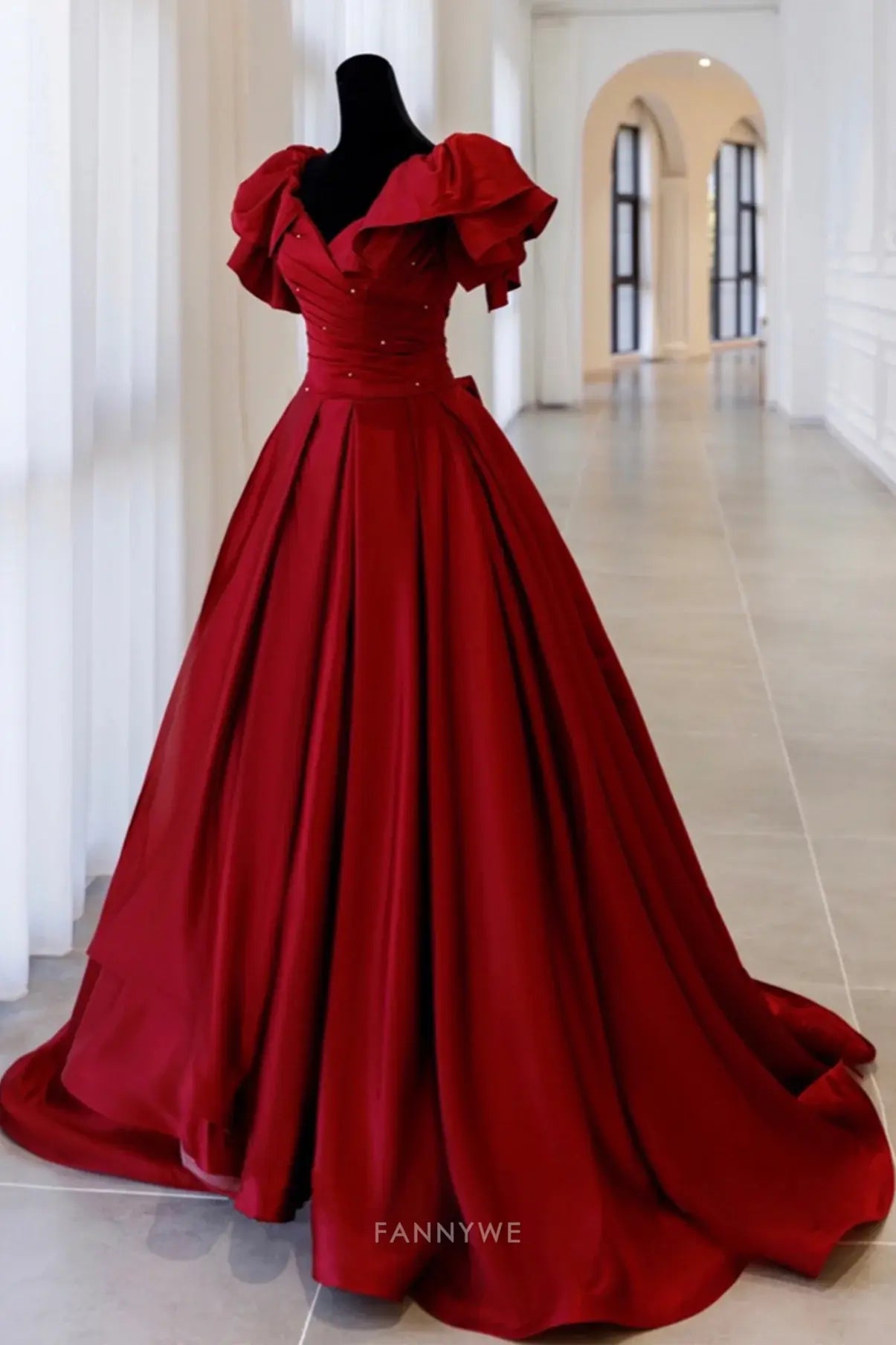A-Line Vintage Beading Long Satin Burgundy formal dresses Bridesmaid Dresses evening gown Prom Dress