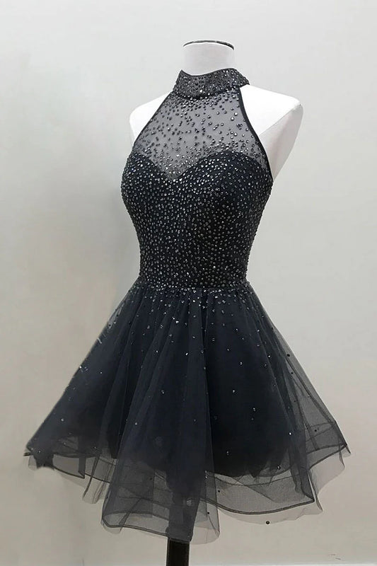 Tulle sequin short prom dress