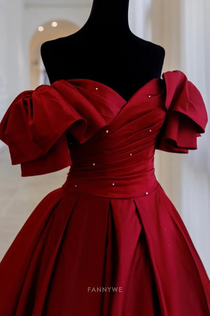 A-Line Vintage Beading Long Satin Burgundy formal dresses Bridesmaid Dresses evening gown Prom Dress