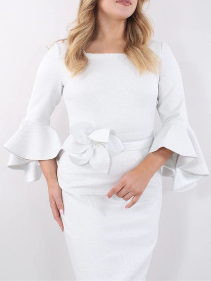 Sheath Square Neck Tea Length 3/4 Mother Of The Bride Dresses