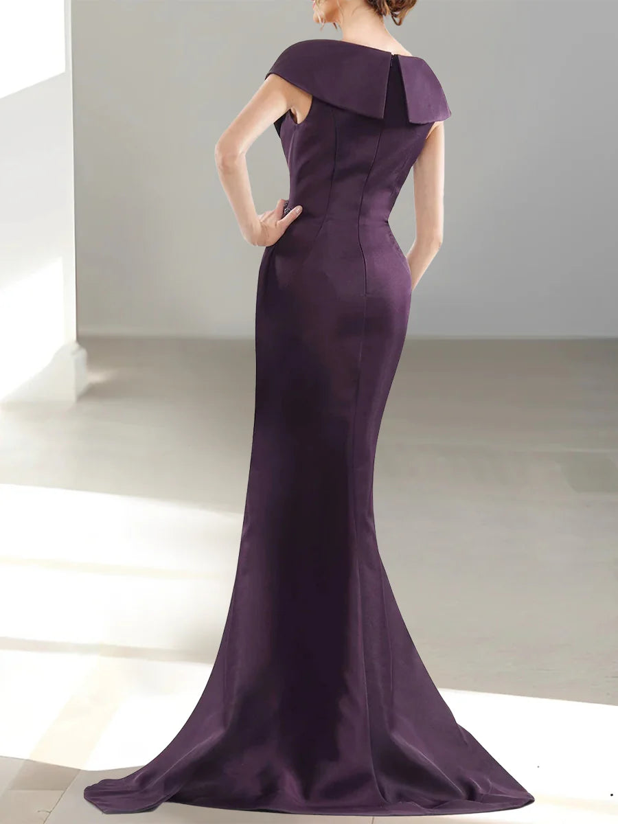 Vestidos de madre de la novia con escote en V y mangas cortas y corte sirena