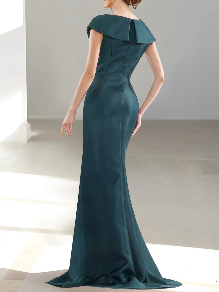 Vestidos de madre de la novia con escote en V y mangas cortas y corte sirena