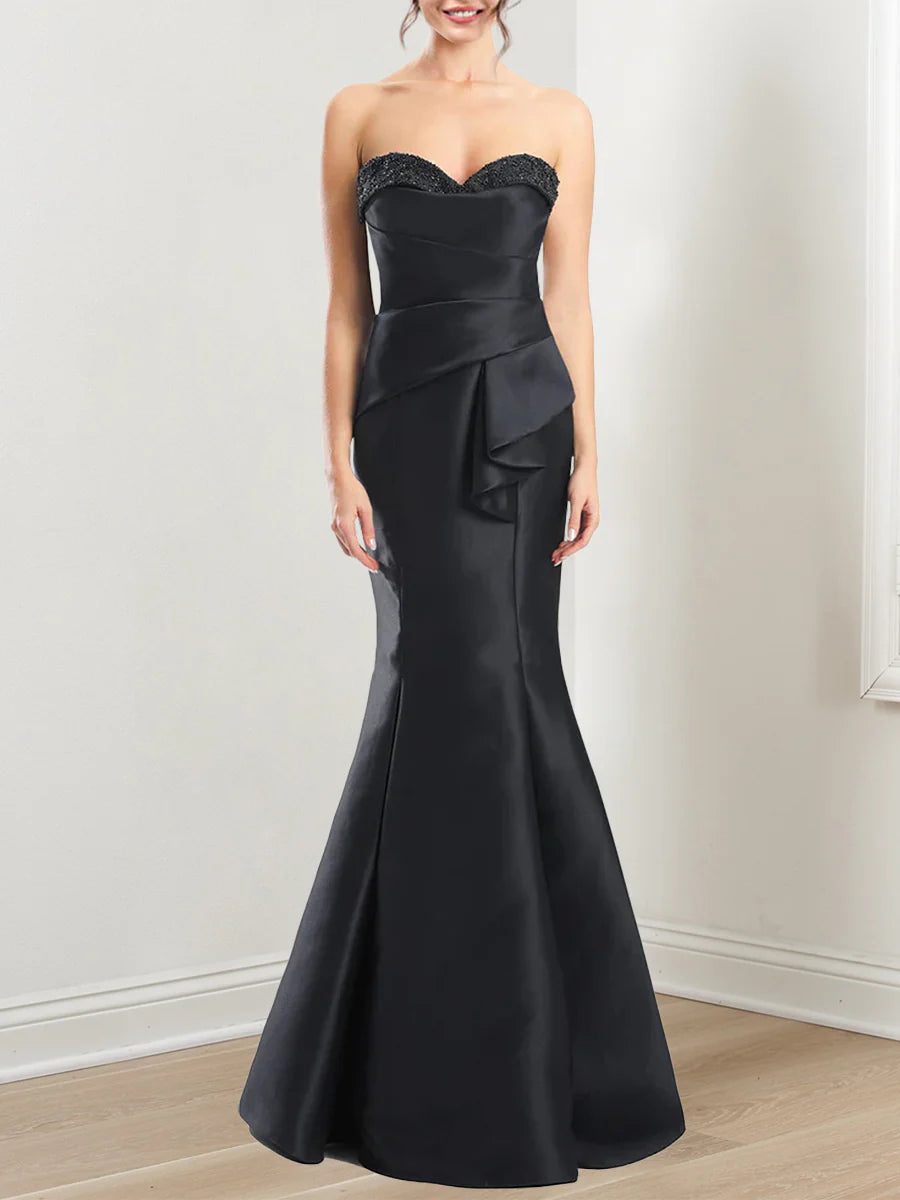 Vestidos de madre de la novia con mangas cortas y corte sirena sin tirantes