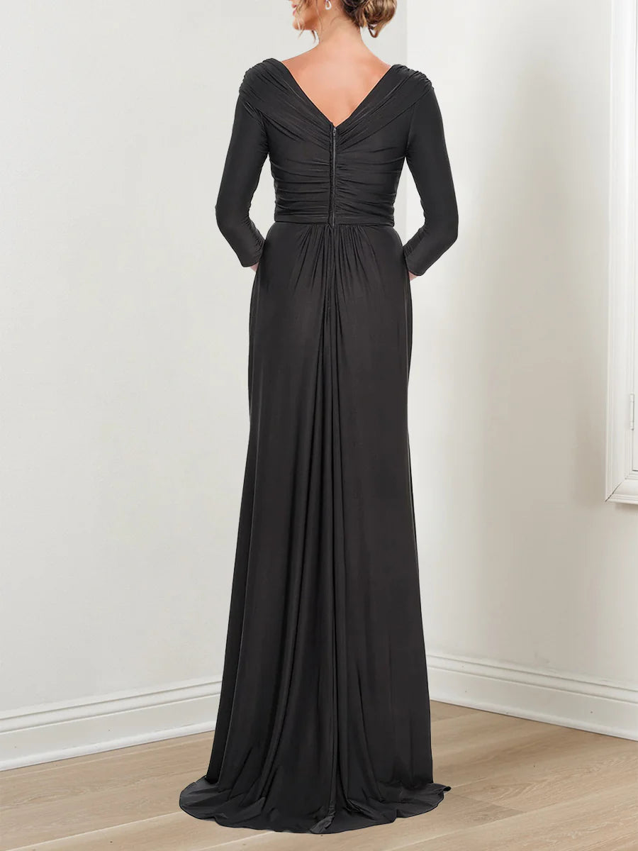 A-Line V-Neck 3/4 Sleeves Mother Of The Bride Dresses