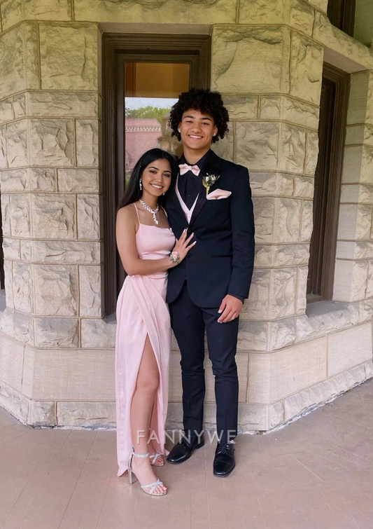 Etuikleid Einfache Träger Satin Rosa Lange Abendkleider Brautjungfernkleider Abendkleid Ballkleid 