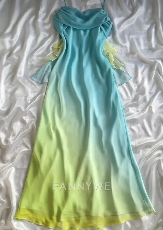 Elegant Spaghetti Straps long chiffon formal dresses Bridesmaid Dresses evening gown Prom Dress