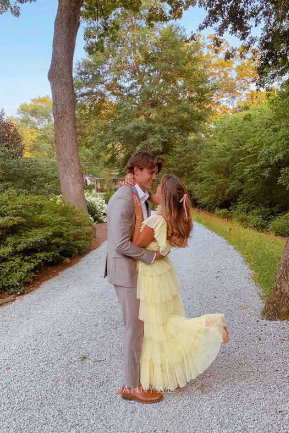 A-line Square Neck multi-layered long tulle Yellow formal dresses Bridesmaid Dresses evening gown Prom Dress