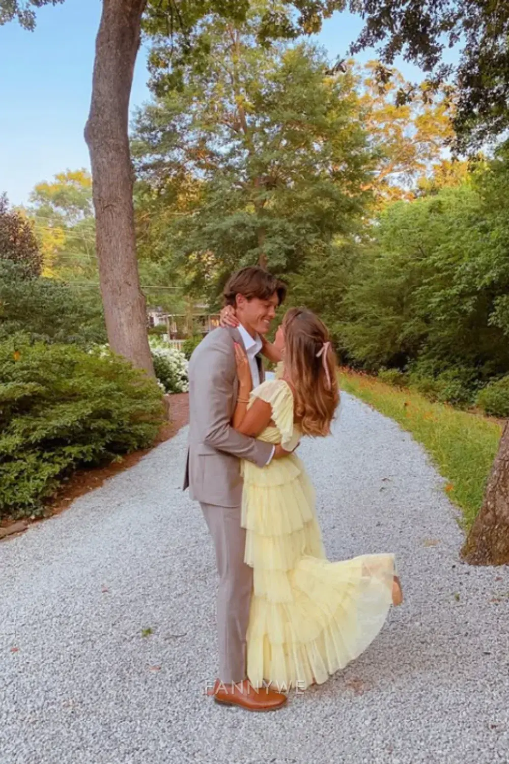 A-line Square Neck multi-layered long tulle Yellow formal dresses Bridesmaid Dresses evening gown Prom Dress