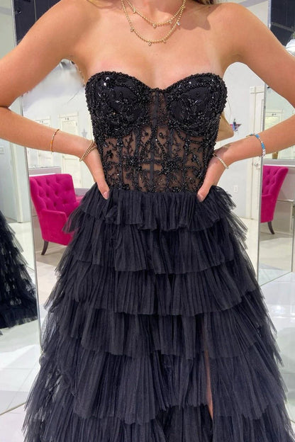 A Line Corset Prom Dress with Ruffles