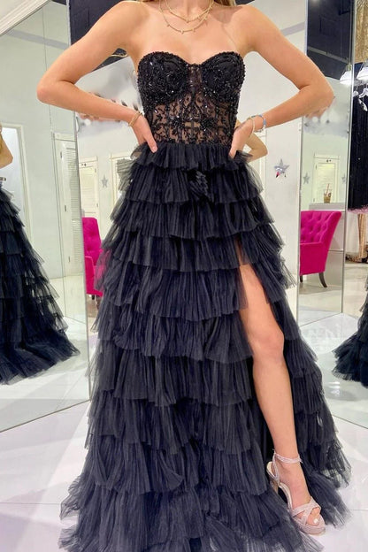 A Line Corset Prom Dress with Ruffles