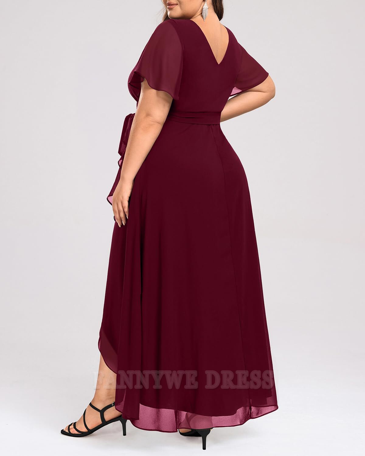 Vestidos formales de gasa con volantes y escote en V de talla grande, vestidos de dama de honor, vestidos de noche, vestidos de fiesta con abertura alta y baja 