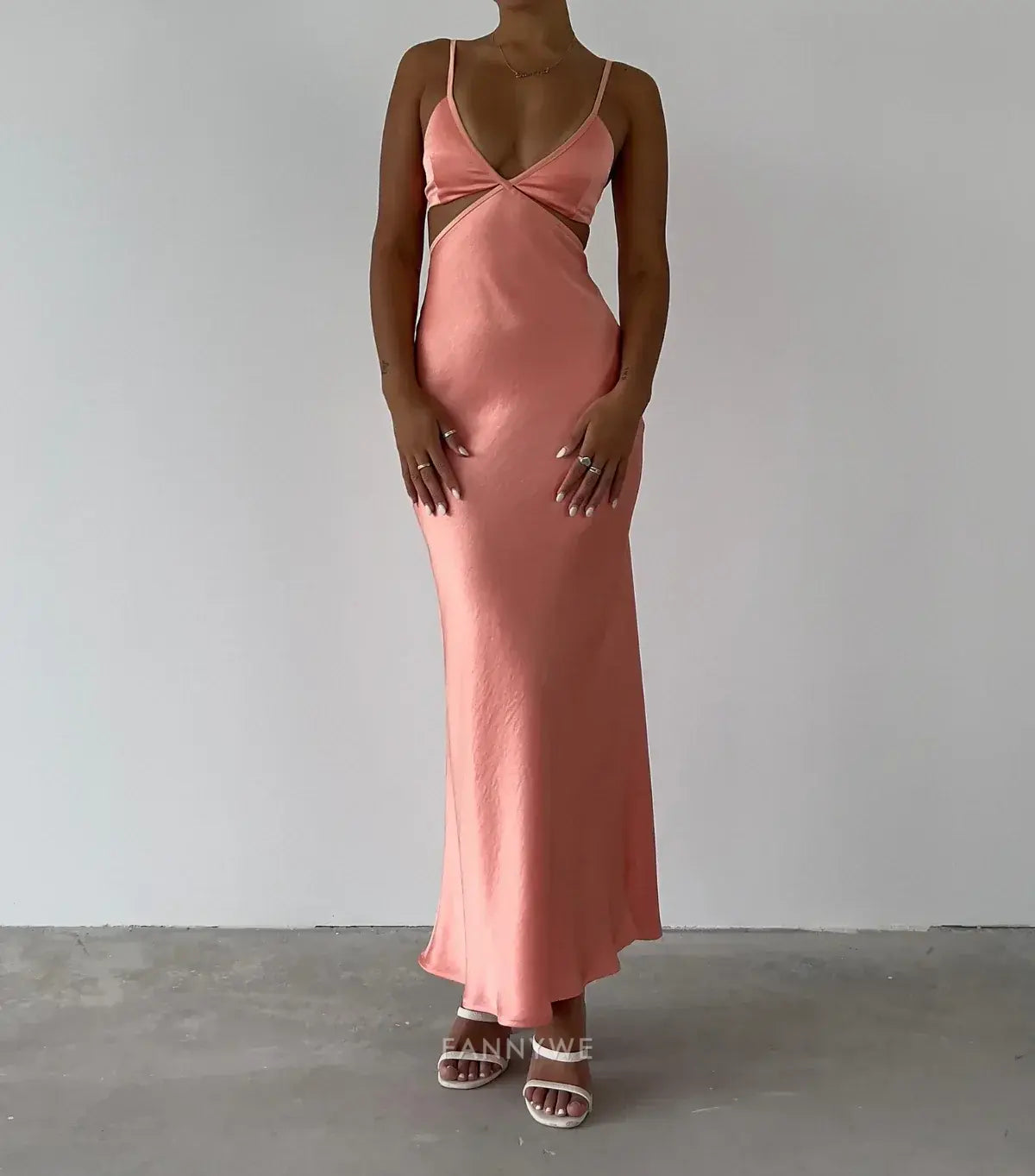 Vestido largo formal de satén con tirantes finos para dama de honor, vestido de noche, vestido de fiesta 