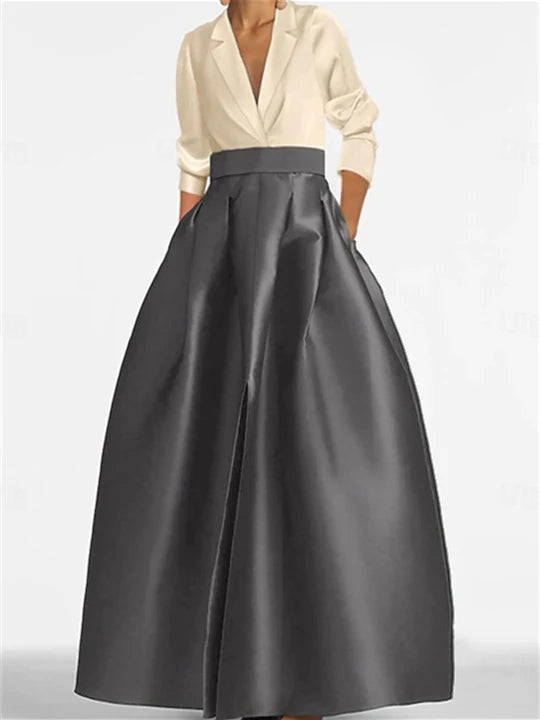 Vestidos de madre de la novia con corte en A, escote en V y mangas largas