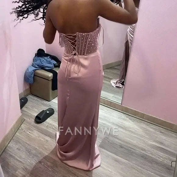 Mermaid Elegant Shiny Beaded Long Slit Sexy formal dresses Bridesmaid Dresses evening gown Prom Dress