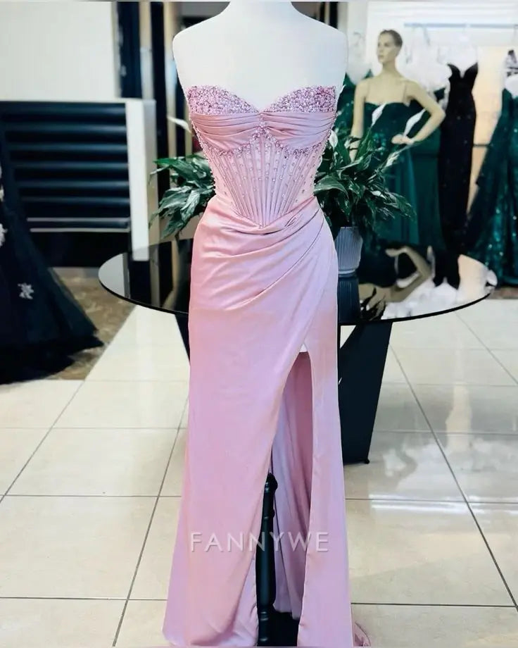 Mermaid Elegant Shiny Beaded Long Slit Sexy formal dresses Bridesmaid Dresses evening gown Prom Dress