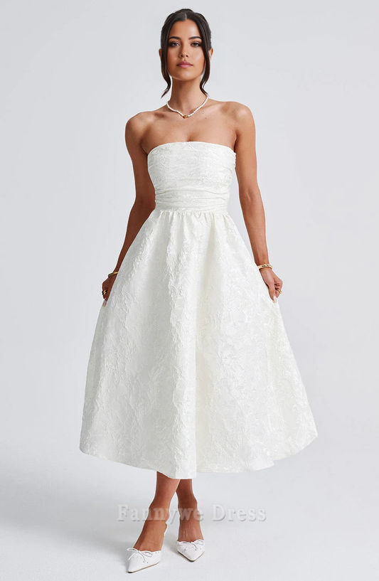 A-Linie Trägerlos Tee Länge Abendkleider Brautjungfernkleider Abendkleid Ballkleid 
