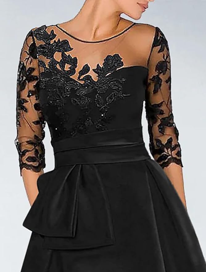 A-Linie Elegantes Hochzeitsgastkleid Hofschleppe Rundhalsausschnitt 3/4-Ärmel Abendkleid mit Perlenapplikationen Schlitze Kleider für die Brautmutter