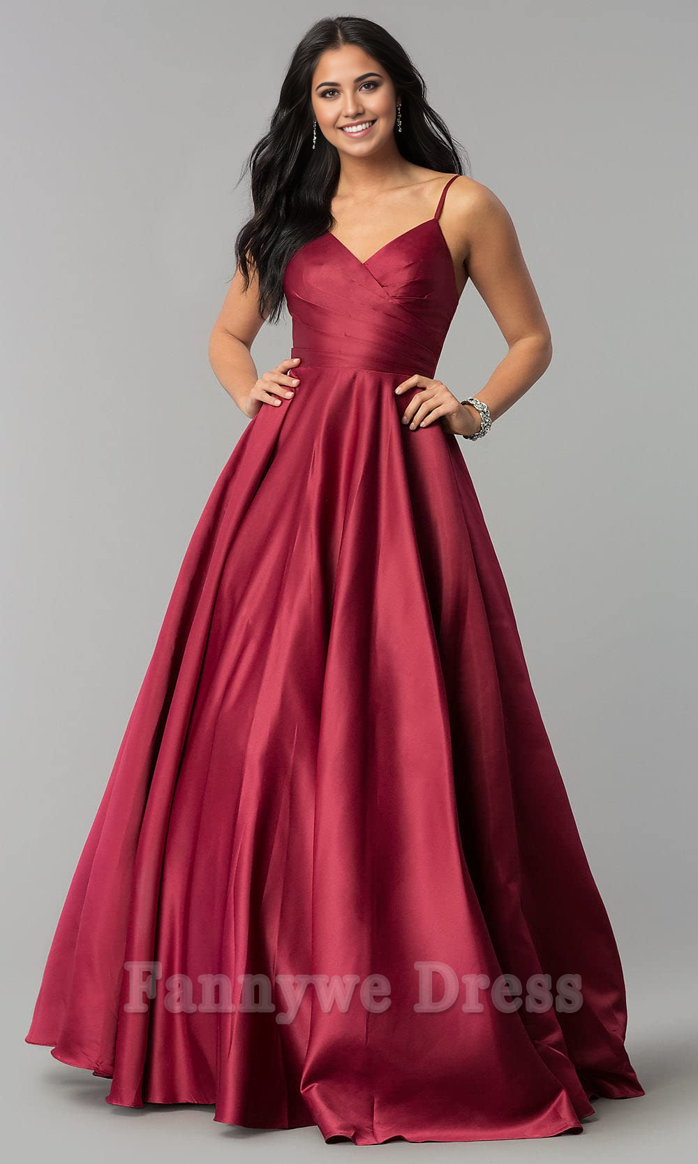 A-line V Neck Spaghetti Ruched Satin formal dresses Bridesmaid Dresses evening gown Prom Dress